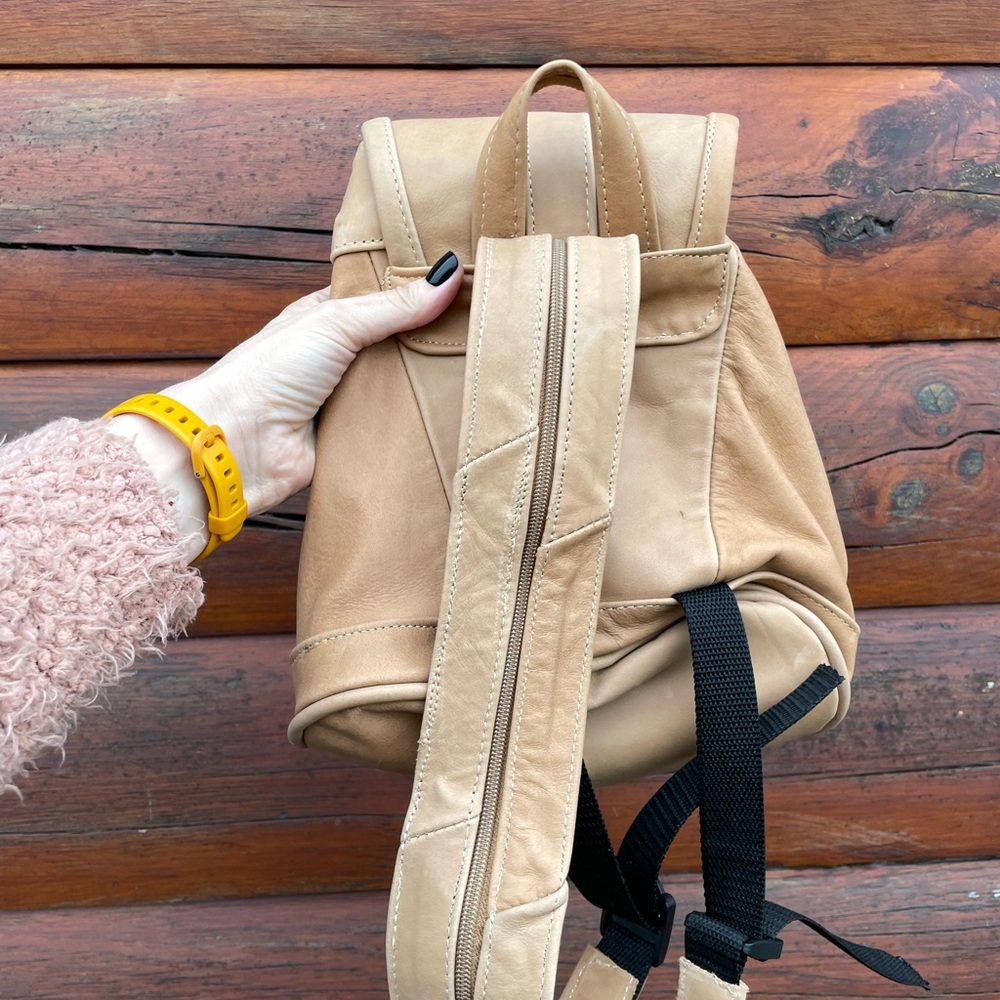 Handmade Bohemian Festival Style Tan Authentic Leather Mini Backpack - Picture 2 of 11